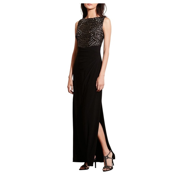 Ralph Lauren Sequin Embroidered Jersey Gown - Picture 2 of 8